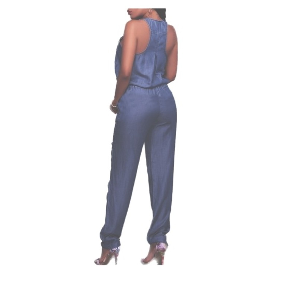 Japna Faux Denim Jumpsuit Overall Style Large Light Blue
